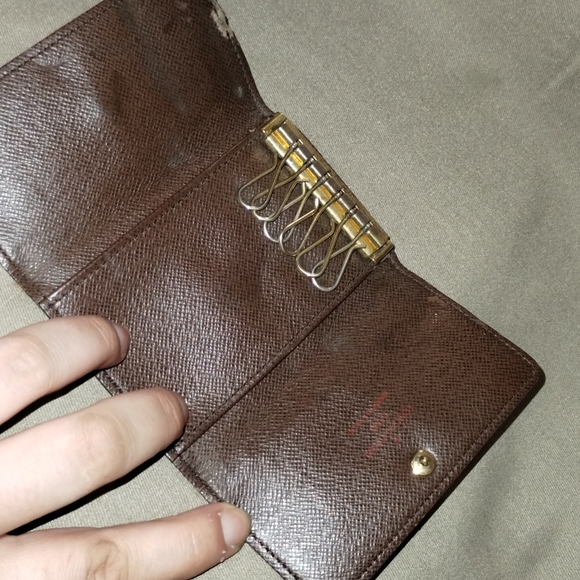 LOUIS VUITTON BROWN CHECKERED LEATHER KEY/CARD HOLDER SMALL WALLET ~ AUTHENTIC - Picture 8 of 13